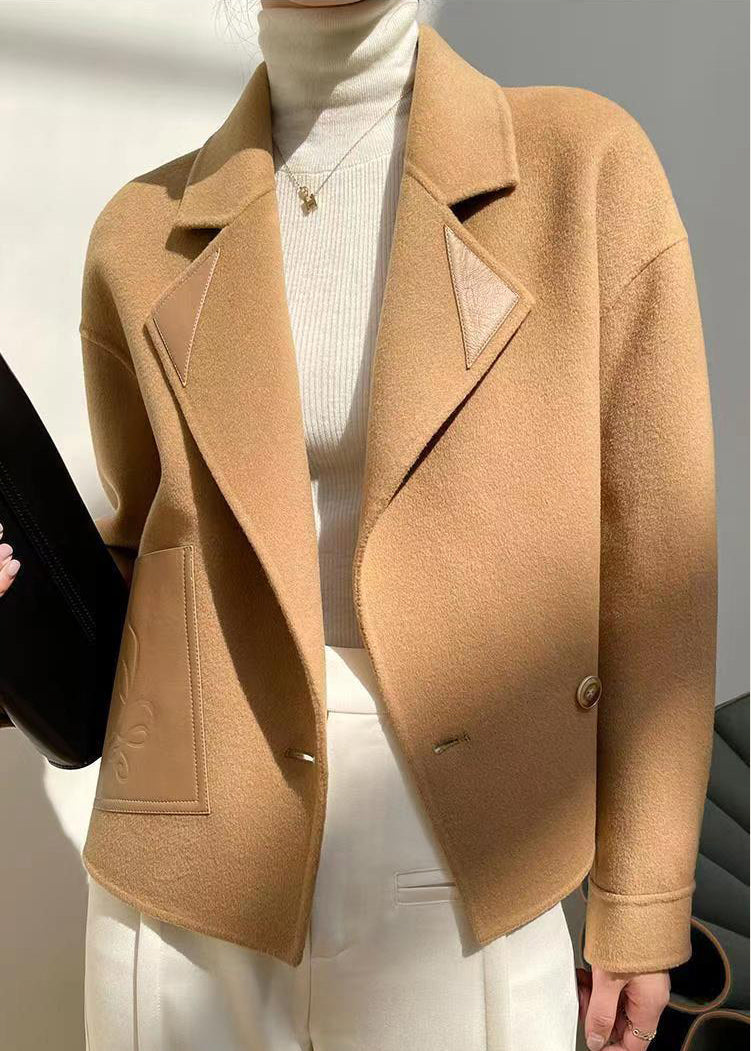 WW | Khaki Peter Pan Kragen Patchwork Wollmäntel