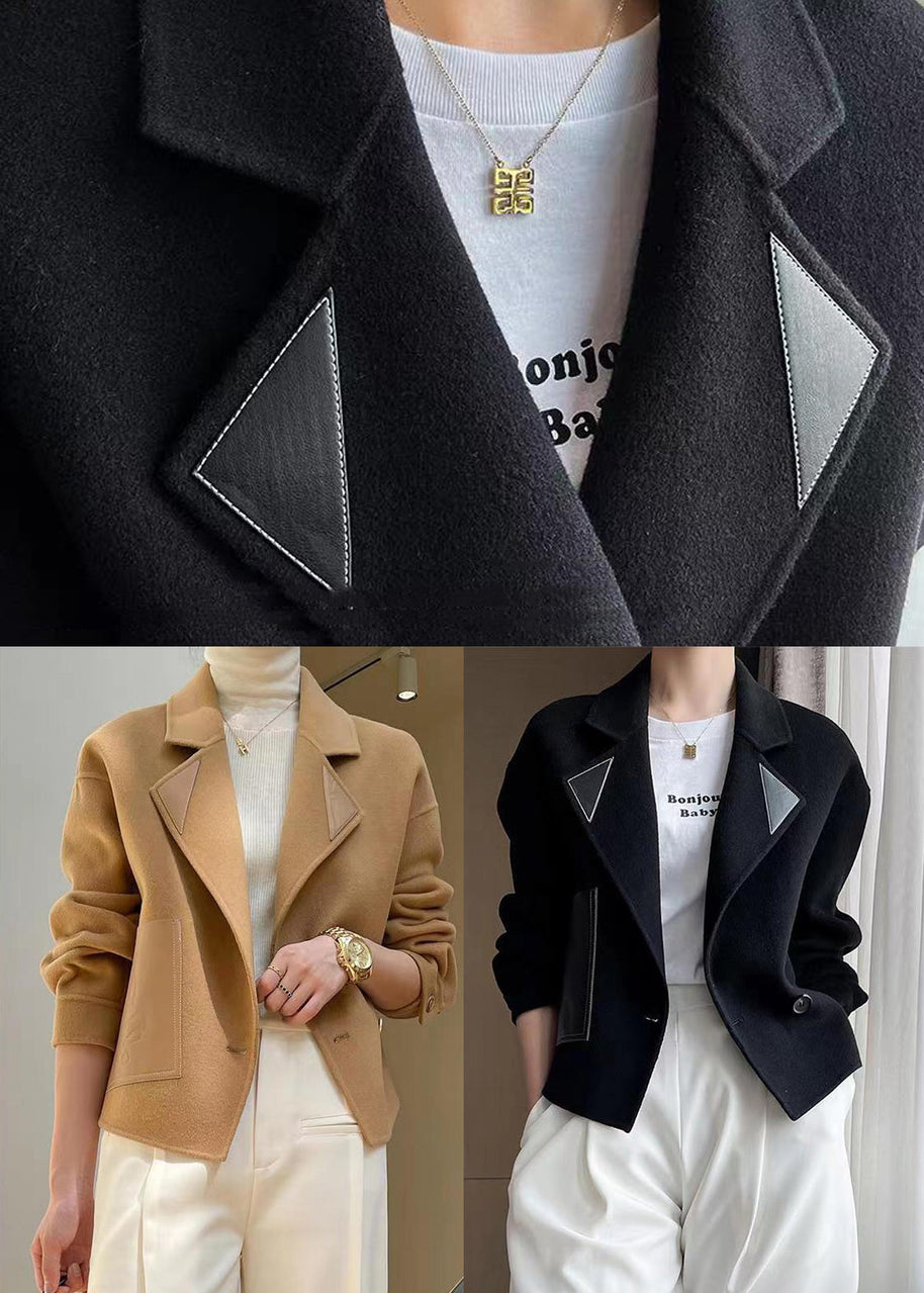 WW | Khaki Peter Pan Kragen Patchwork Wollmäntel