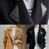 WW | Khaki Peter Pan Kragen Patchwork Wollmäntel