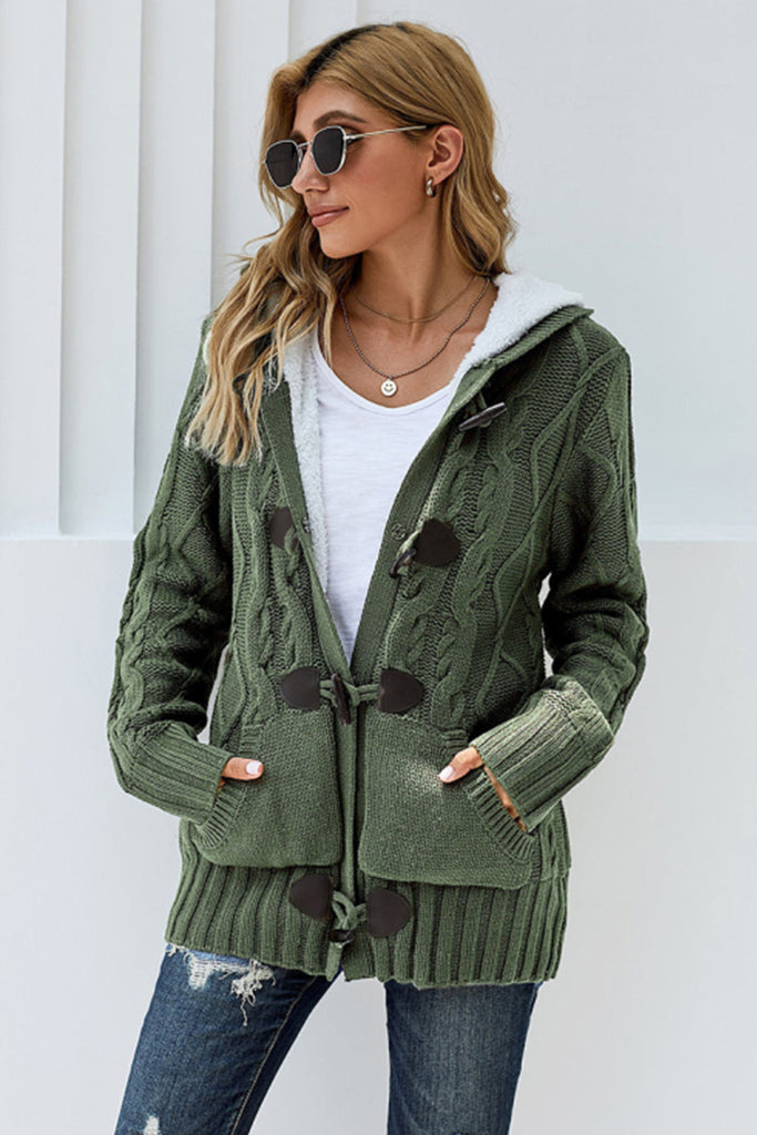 WW | Vorderer Knopf Kapuze Tasche Pullover Oberbekleidung Strickjacke