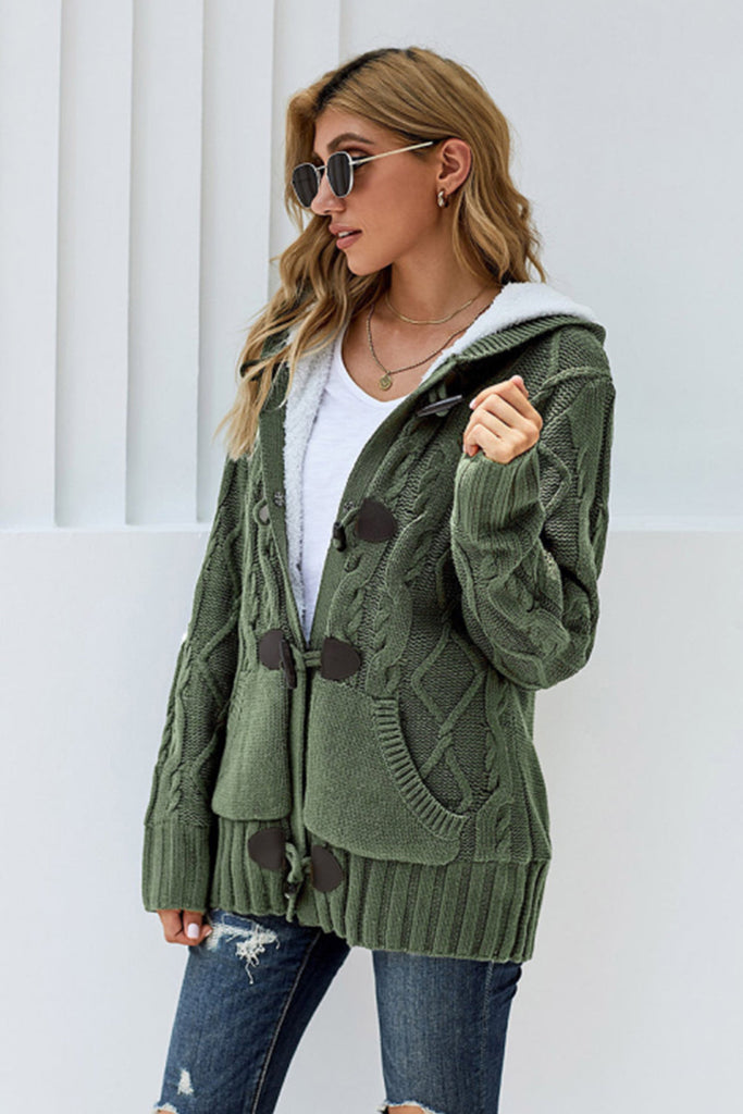 WW | Vorderer Knopf Kapuze Tasche Pullover Oberbekleidung Strickjacke