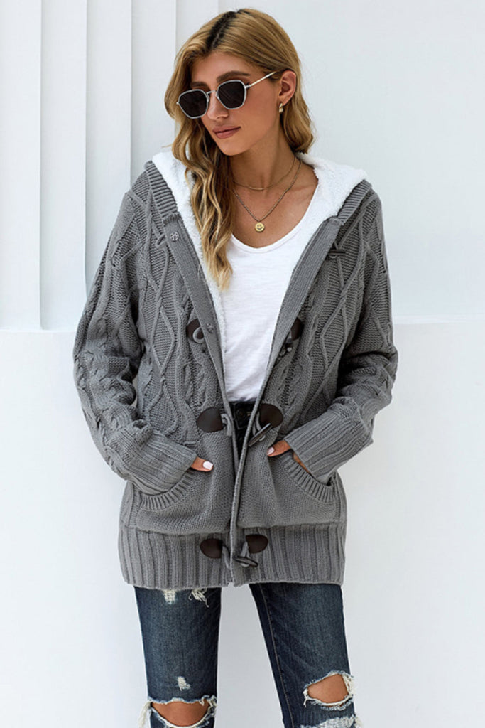 WW | Vorderer Knopf Kapuze Tasche Pullover Oberbekleidung Strickjacke