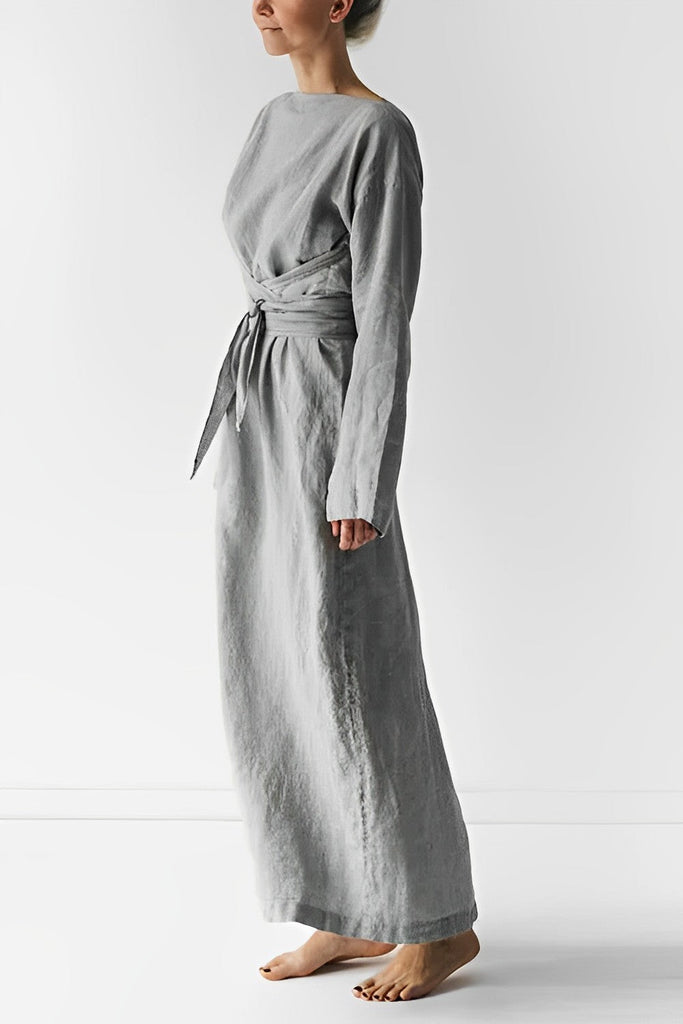 WW - Leinen Wickel Maxikleid