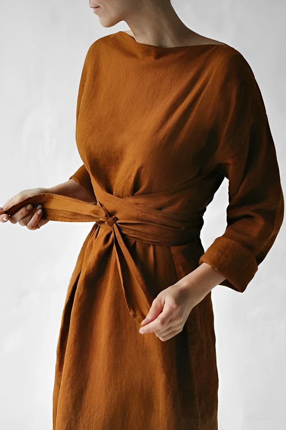 WW - Leinen Wickel Maxikleid