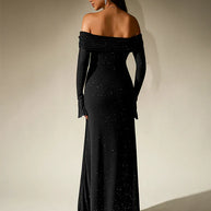 WW | Schulterfreies Abendkleid in Braun Mit Glitzer