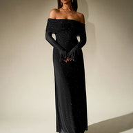 WW | Schulterfreies Abendkleid in Braun Mit Glitzer