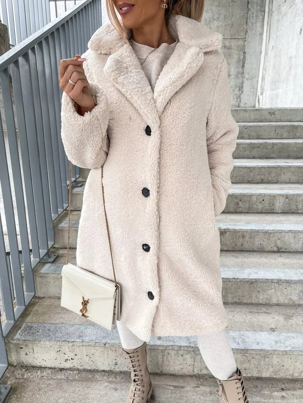 WW | Lange Jacke, Teddylook mit Knöpfen