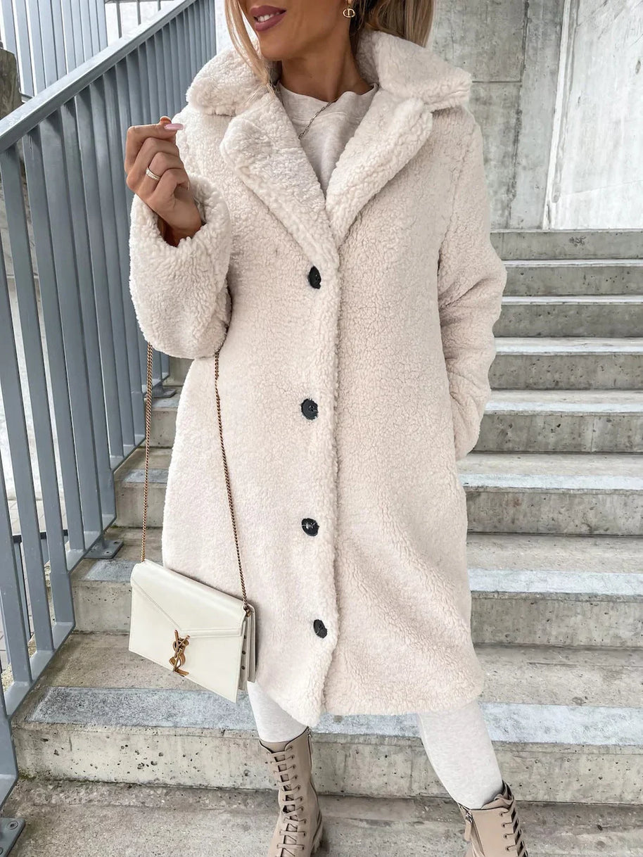 WW | Lange Jacke, Teddylook mit Knöpfen