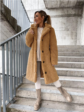 WW | Lange Jacke, Teddylook mit Knöpfen