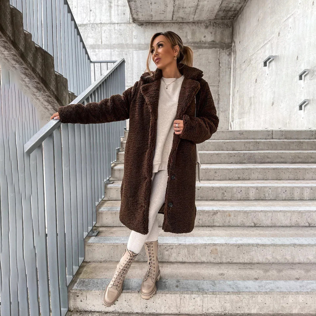 WW | Lange Jacke, Teddylook mit Knöpfen