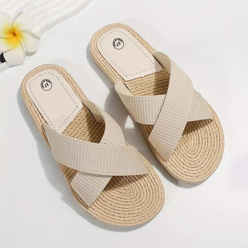 WW | Pantoletten Slip On Cross Bands Schuhe für den Sommer Flache Sandalen