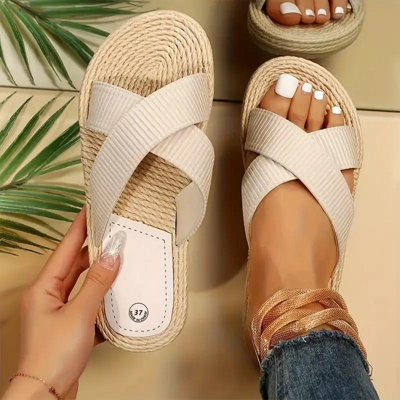 WW | Pantoletten Slip On Cross Bands Schuhe für den Sommer Flache Sandalen