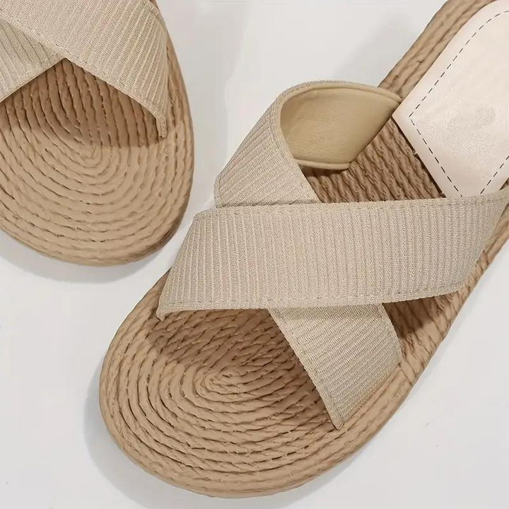 W&W Mode | Pantoletten Slip On Cross Bands Schuhe für den Sommer Flache Sandalen