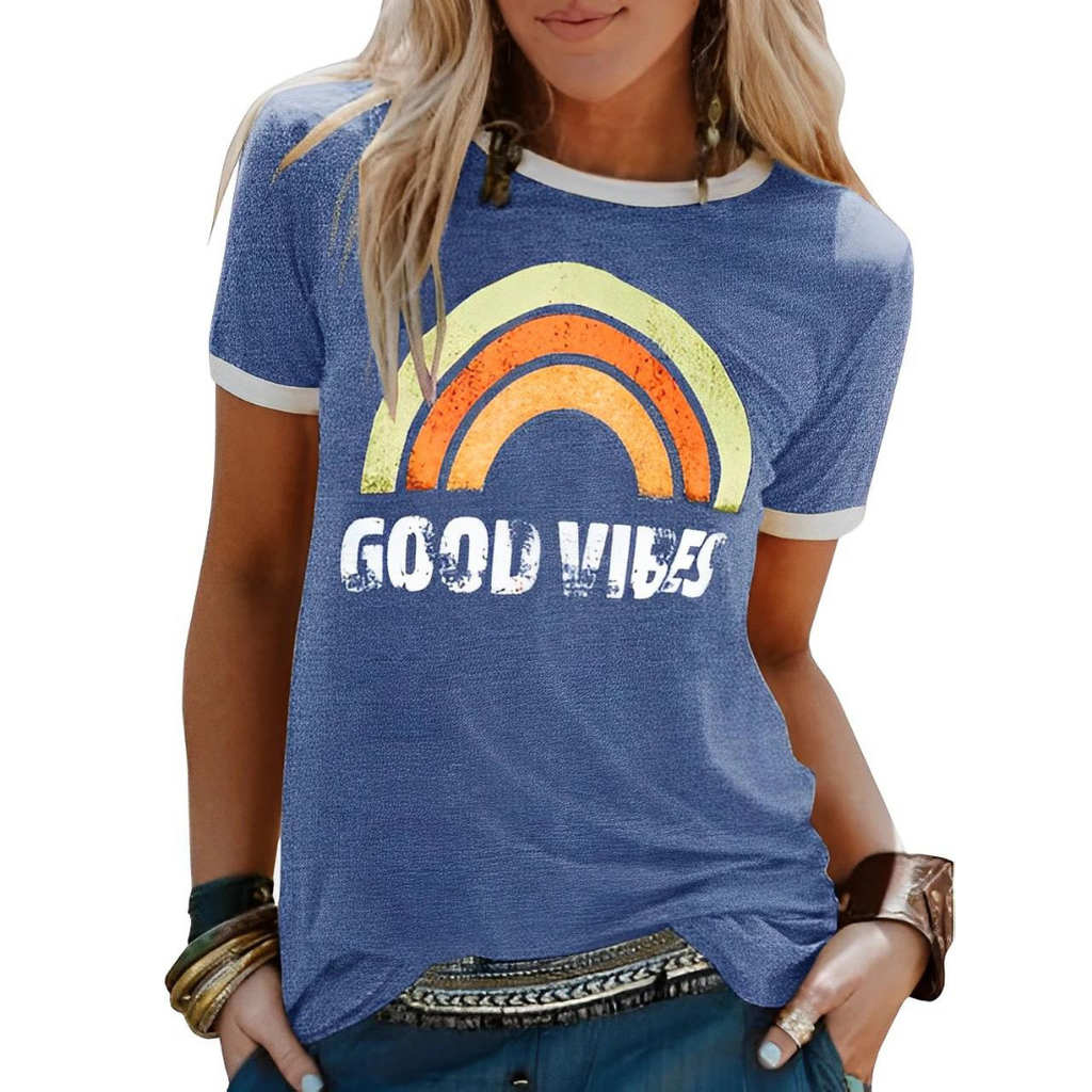 WW | T Shirt Rundhalsausschnitt Druck Kurzarmbluse Damenbekleidung