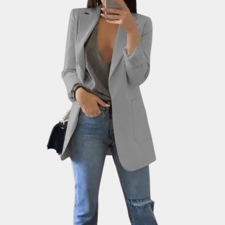 W&W Mode | Klassisch Offene Vorderseite Langer Blazer Blazer für Damen