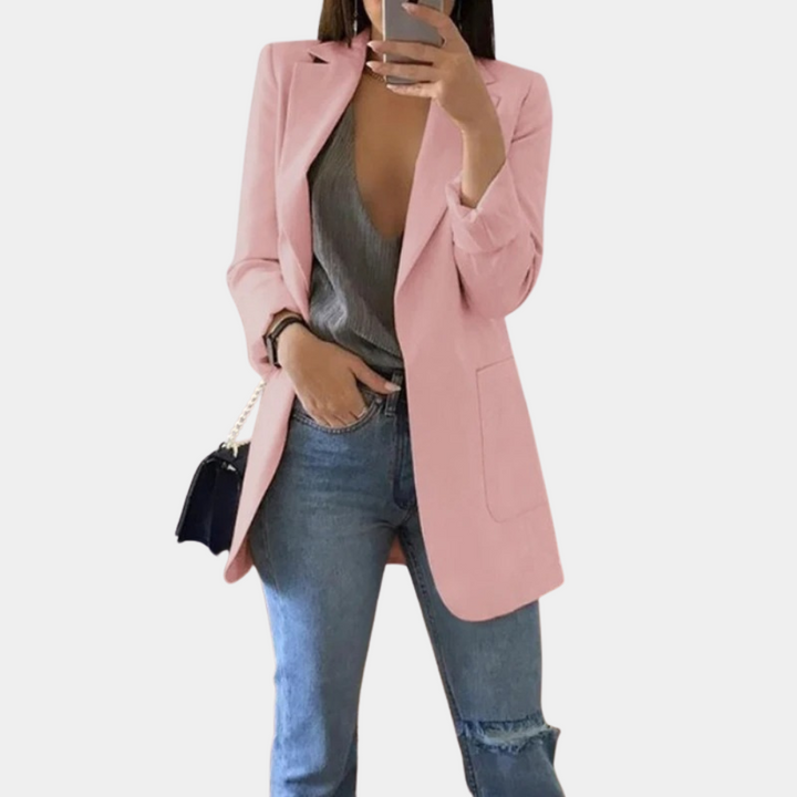 W&W Mode | Klassisch Offene Vorderseite Langer Blazer Blazer für Damen