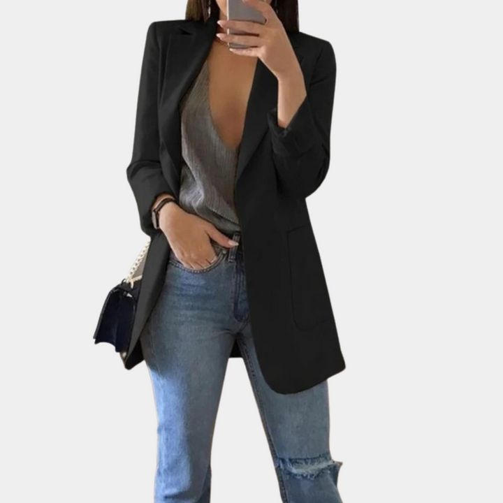 W&W Mode | Klassisch Offene Vorderseite Langer Blazer Blazer für Damen
