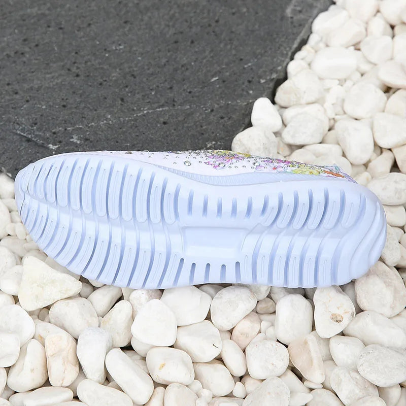 W&W –  Atmungsaktive Strick-Plattformschuhe mit Blumenmuster