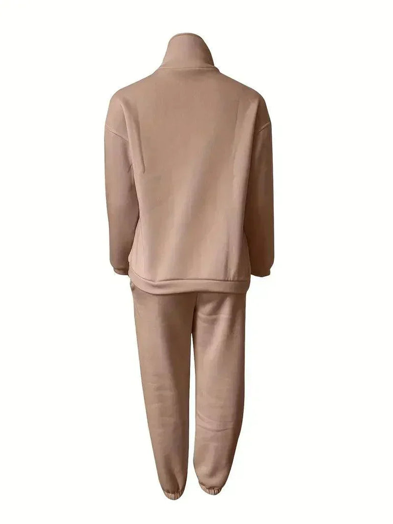 WW | Jogger Set Halber Reißverschluss Elastischer Bund Sweat Set Trainingsanzüge Damen