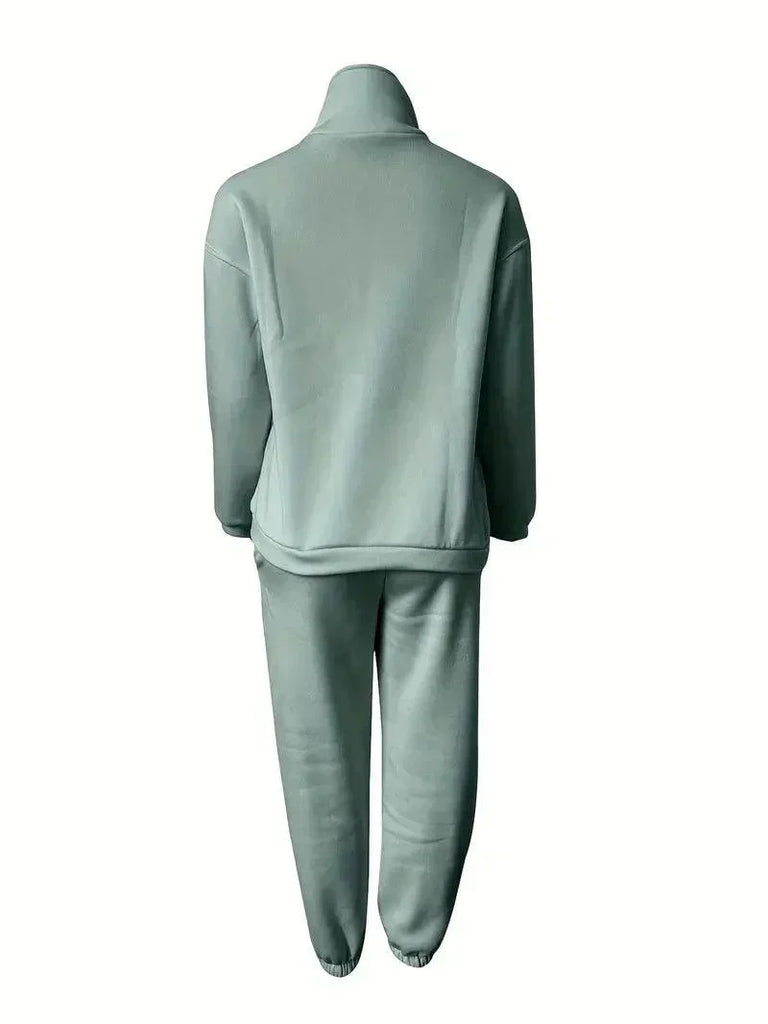 WW | Jogger Set Halber Reißverschluss Elastischer Bund Sweat Set Trainingsanzüge Damen