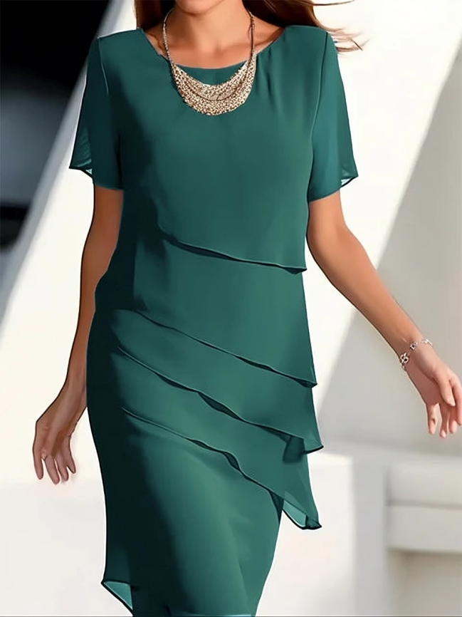 WW | Elegantes Midikleid mit kurzen Ärmeln und Lagen