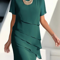 WW | Elegantes Midikleid mit kurzen Ärmeln und Lagen