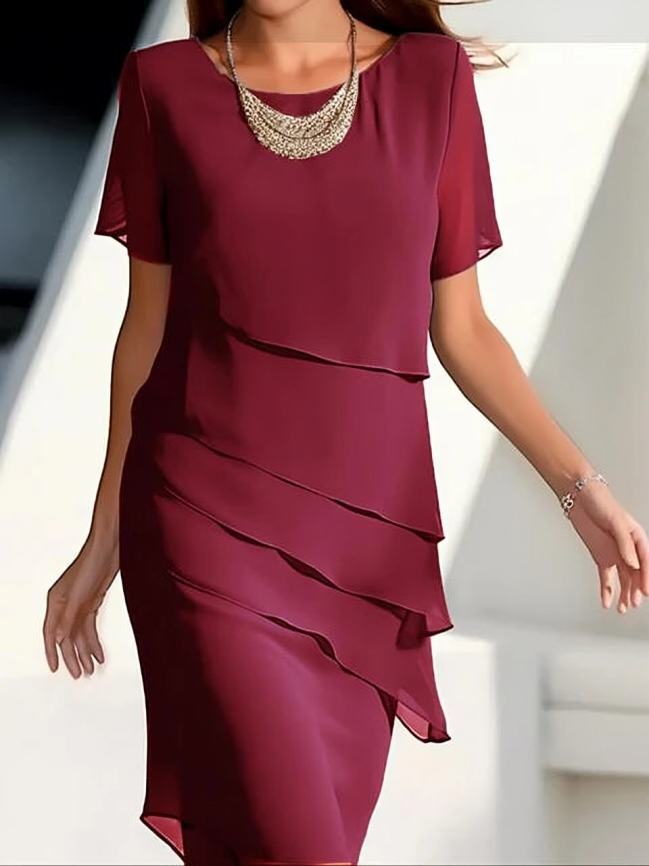WW | Elegantes Midikleid mit kurzen Ärmeln und Lagen