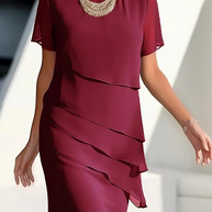 WW | Elegantes Midikleid mit kurzen Ärmeln und Lagen