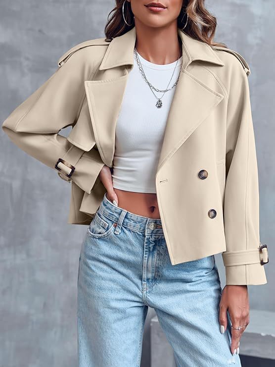 WW | Damen Kurzer Trenchcoat mit Doppelter Knopfleiste