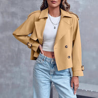 WW | Damen Kurzer Trenchcoat mit Doppelter Knopfleiste