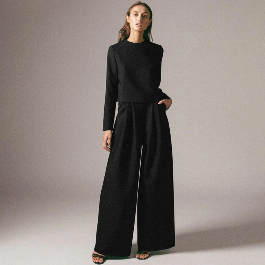 WW | Elegantes Langarm Shirt Und Palazzo Hosen Satz Für Frauen