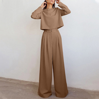 WW | Elegantes Langarm Shirt Und Palazzo Hosen Satz Für Frauen