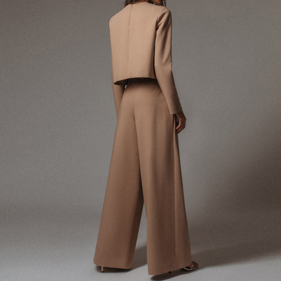 WW | Elegantes Langarm Shirt Und Palazzo Hosen Satz Für Frauen
