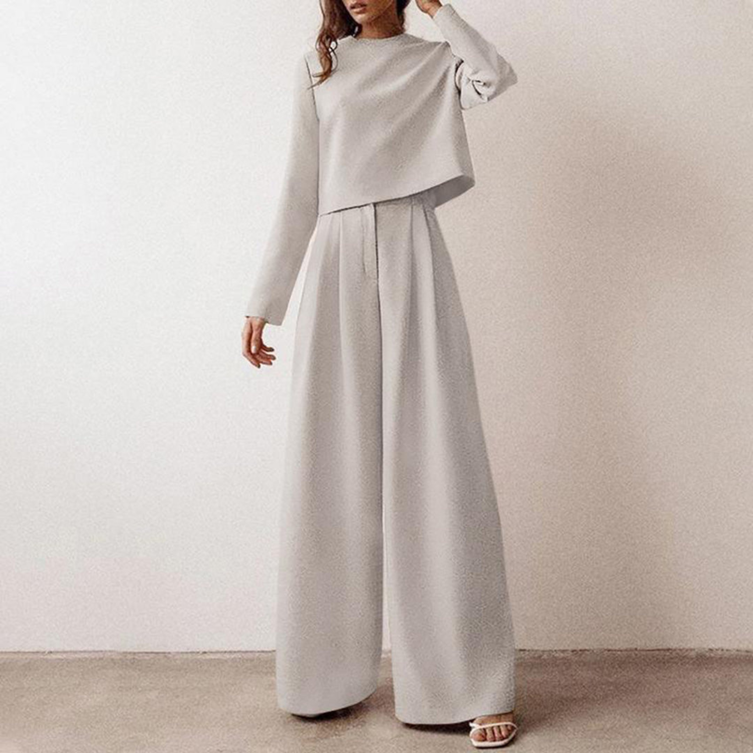 WW | Elegantes Langarm Shirt Und Palazzo Hosen Satz Für Frauen