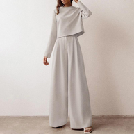 WW | Elegantes Langarm Shirt Und Palazzo Hosen Satz Für Frauen