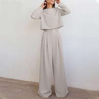 WW | Elegantes Langarm Shirt Und Palazzo Hosen Satz Für Frauen