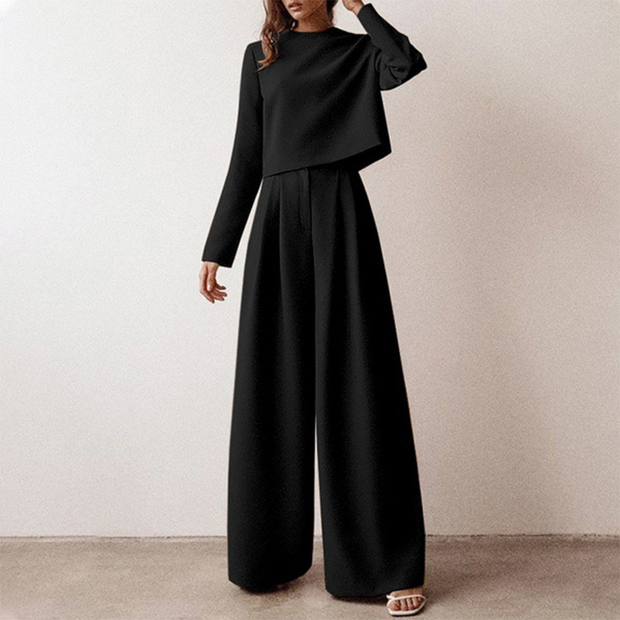 WW | Elegantes Langarm Shirt Und Palazzo Hosen Satz Für Frauen