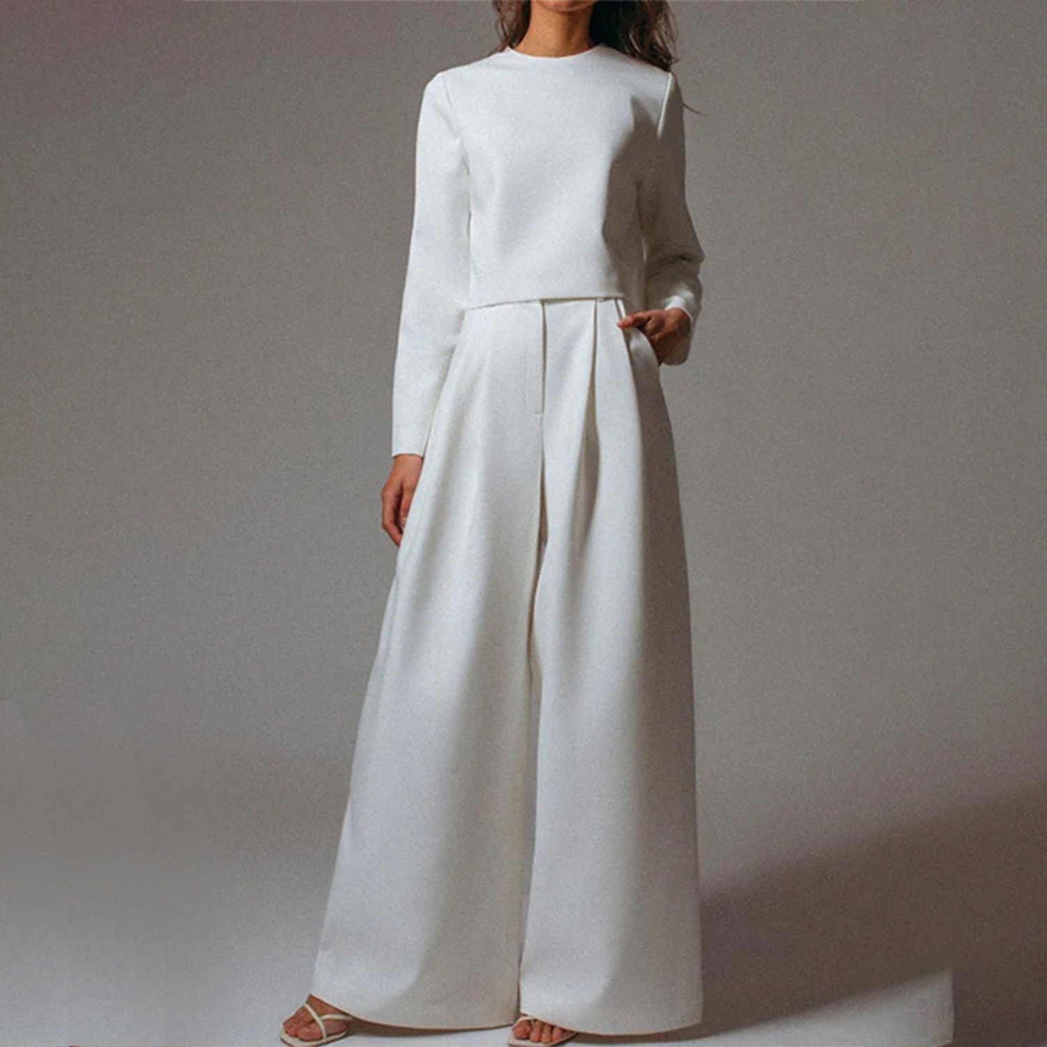 WW | Elegantes Langarm Shirt Und Palazzo Hosen Satz Für Frauen
