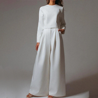 WW | Elegantes Langarm Shirt Und Palazzo Hosen Satz Für Frauen