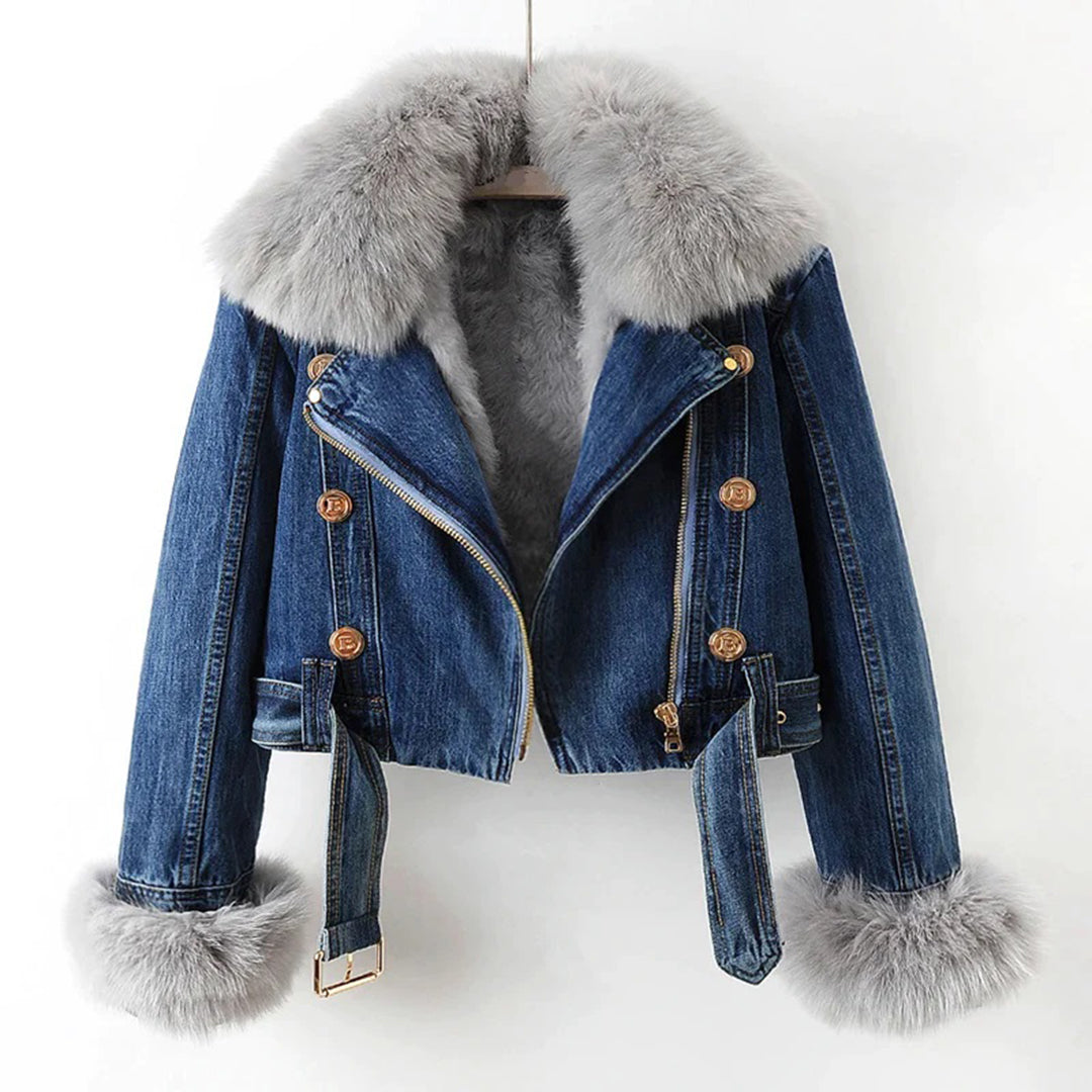 LUNA'sDenim: Jeansjacke mit Flauschigem Kragen