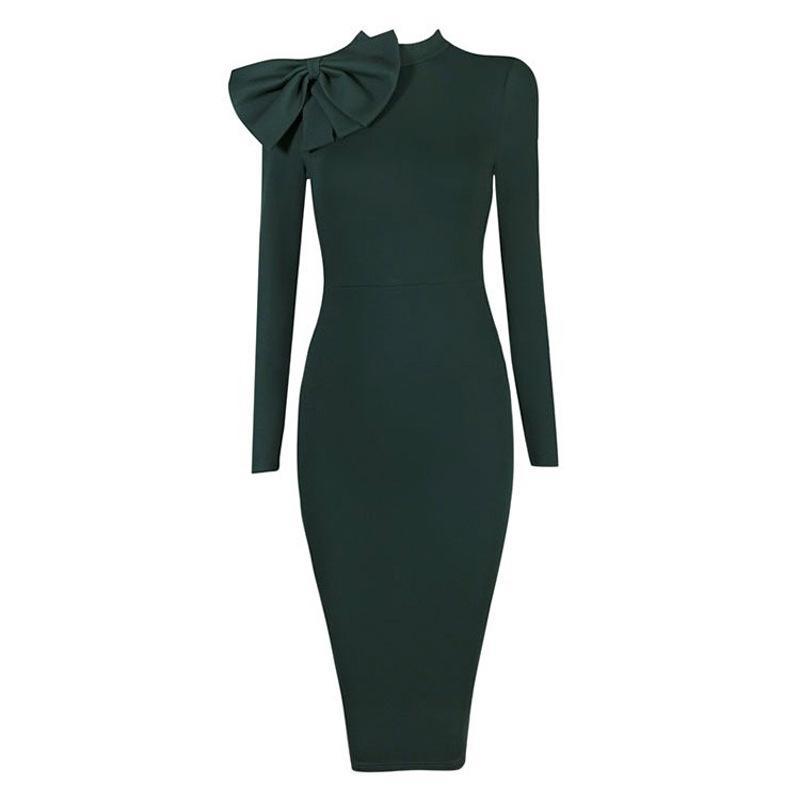 WW | Schulter Bow Lang Bodycon Kleid