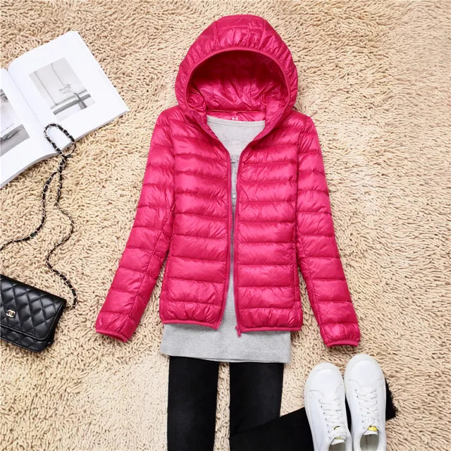 W&W Mode - Leichte Kapuzen-Pufferjacke für Frauen