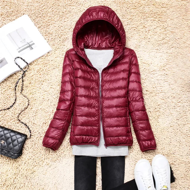 W&W Mode - Leichte Kapuzen-Pufferjacke für Frauen
