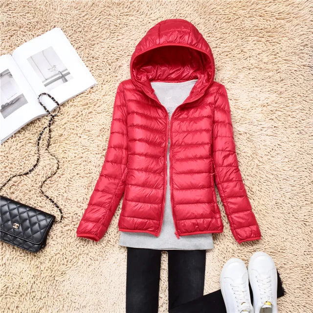 W&W Mode - Leichte Kapuzen-Pufferjacke für Frauen
