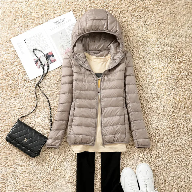 W&W Mode - Leichte Kapuzen-Pufferjacke für Frauen