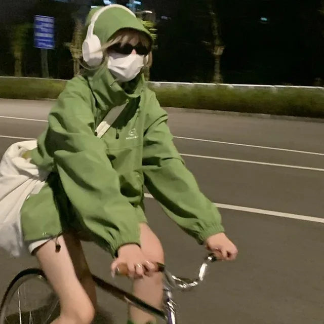 WW - Damen Wasserdichter Kapuzen-Zipper-Windbreaker-Mantel