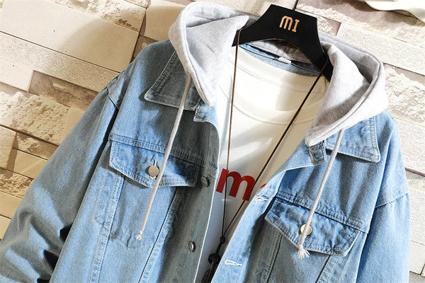 WW | Abnehmbarer Denim Jacke Mit Kapuze Für Männer