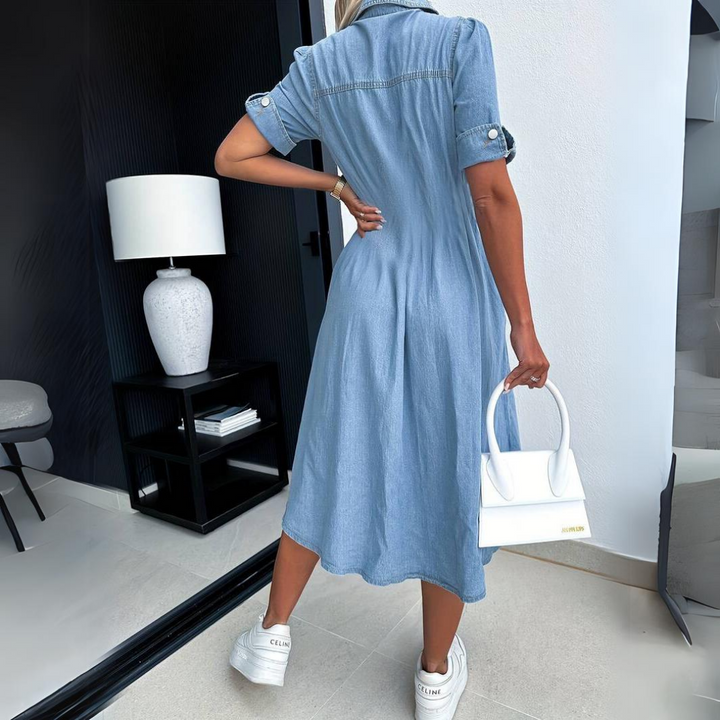 W&W Mode | Kleid Kurze Ärmel, Knopfleiste Midi Sommerkleid
