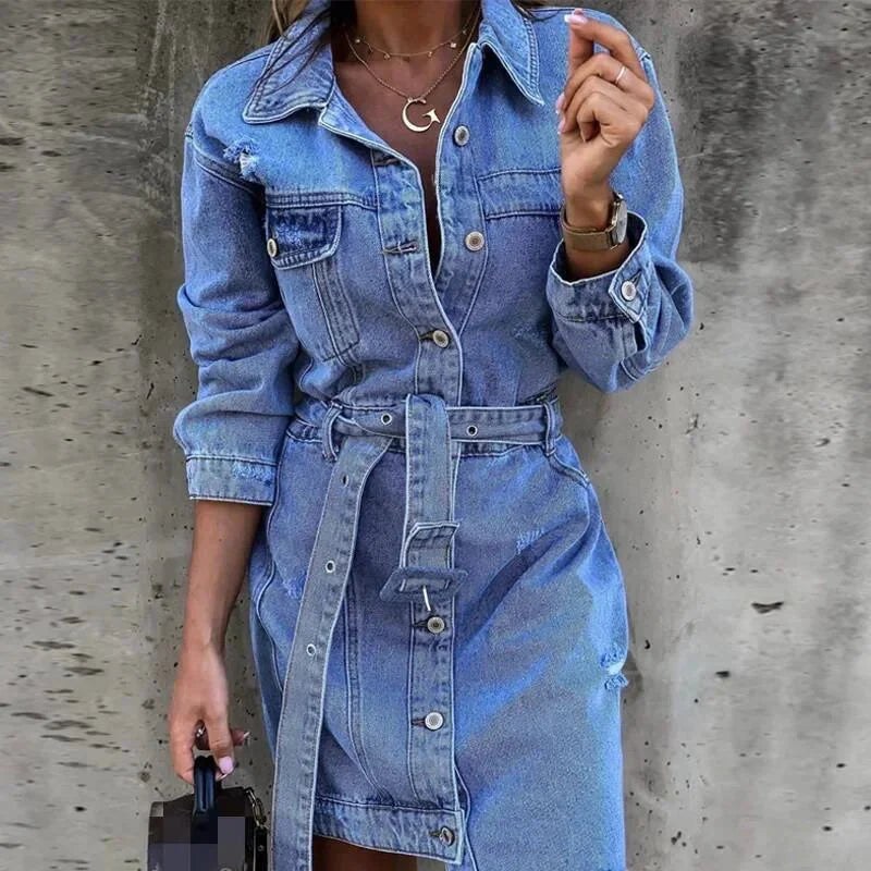 WW | Kleid Langarm Button Up Hemdkleid Minikleid