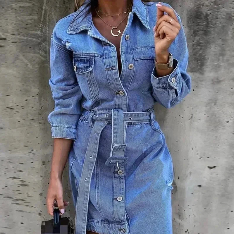 W&W Mode | Kleid Langarm Button Up Hemdkleid Minikleid